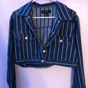 Striped Blue Cropped Jean Jacket